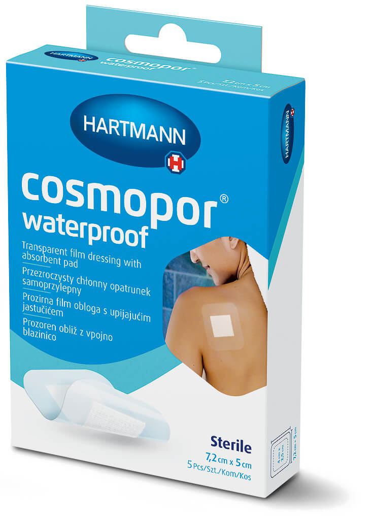 Cosmopor waterproof , opatrunek samoprzylepny przezroczysty 7,2 cm x 5 cm, 5 szt.