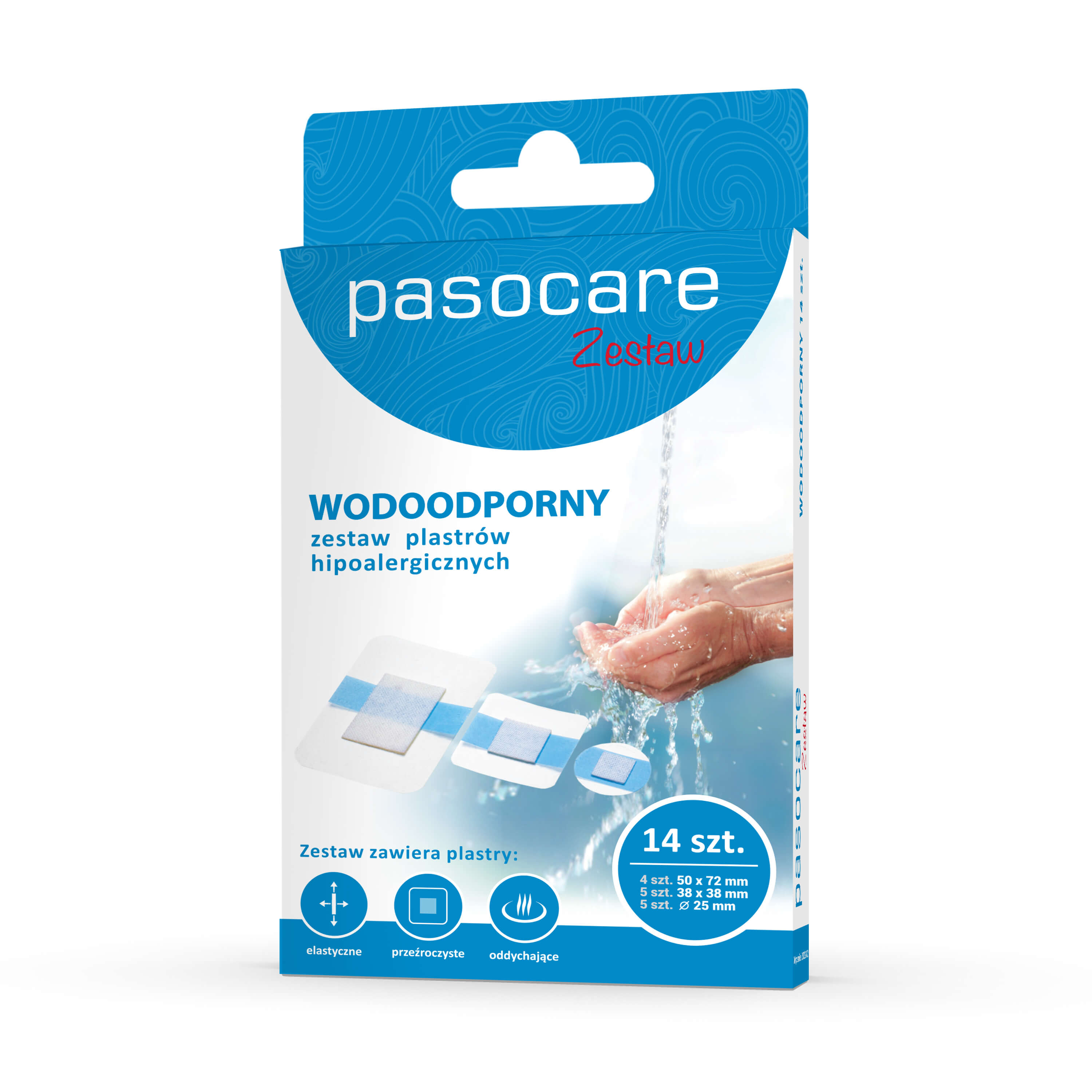 PASO Plastry Wodopodporne, zestaw plastrów hipoalergicznych, 14 szt.