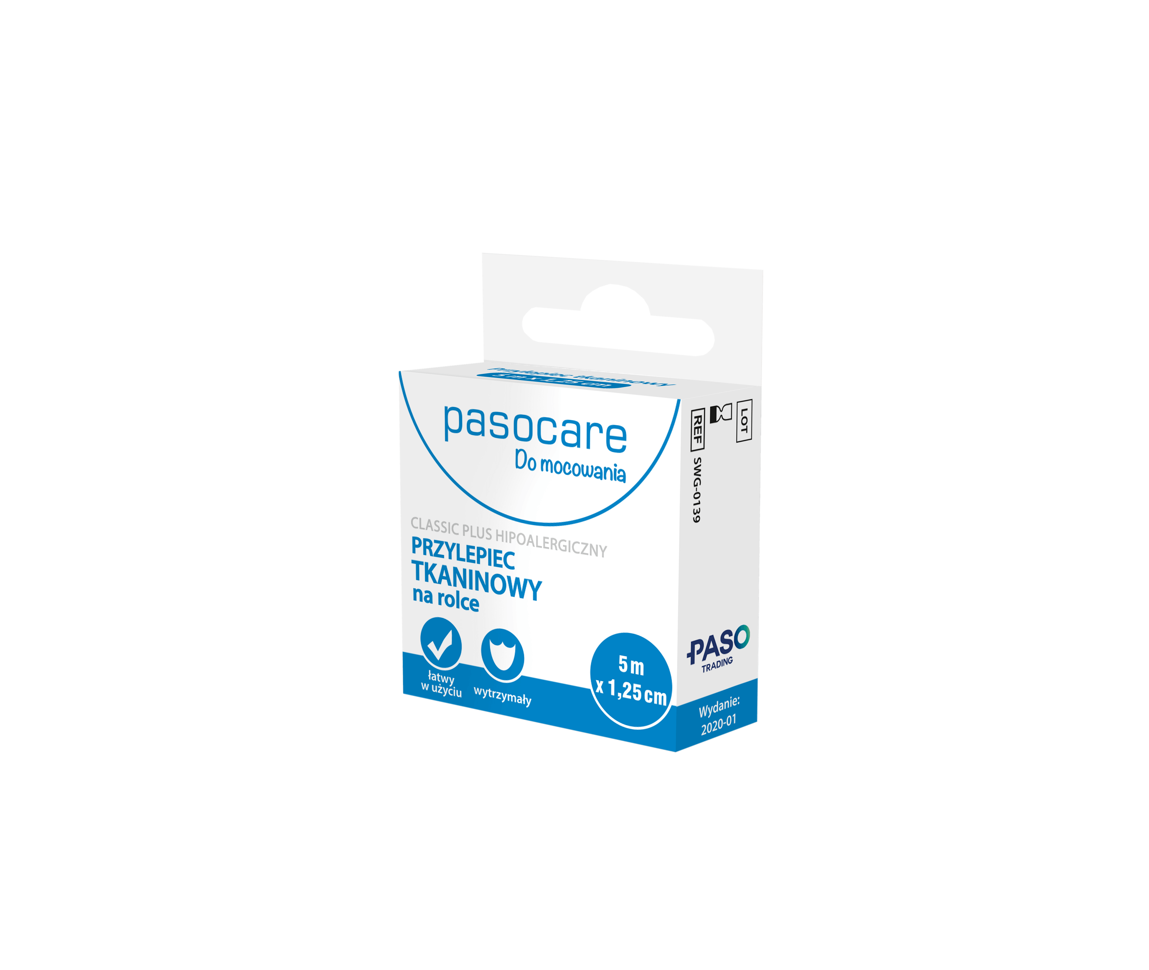 PASO Przylepiec tkaninowy na rolce, 5 m x 1,25 cm, 1 szt.