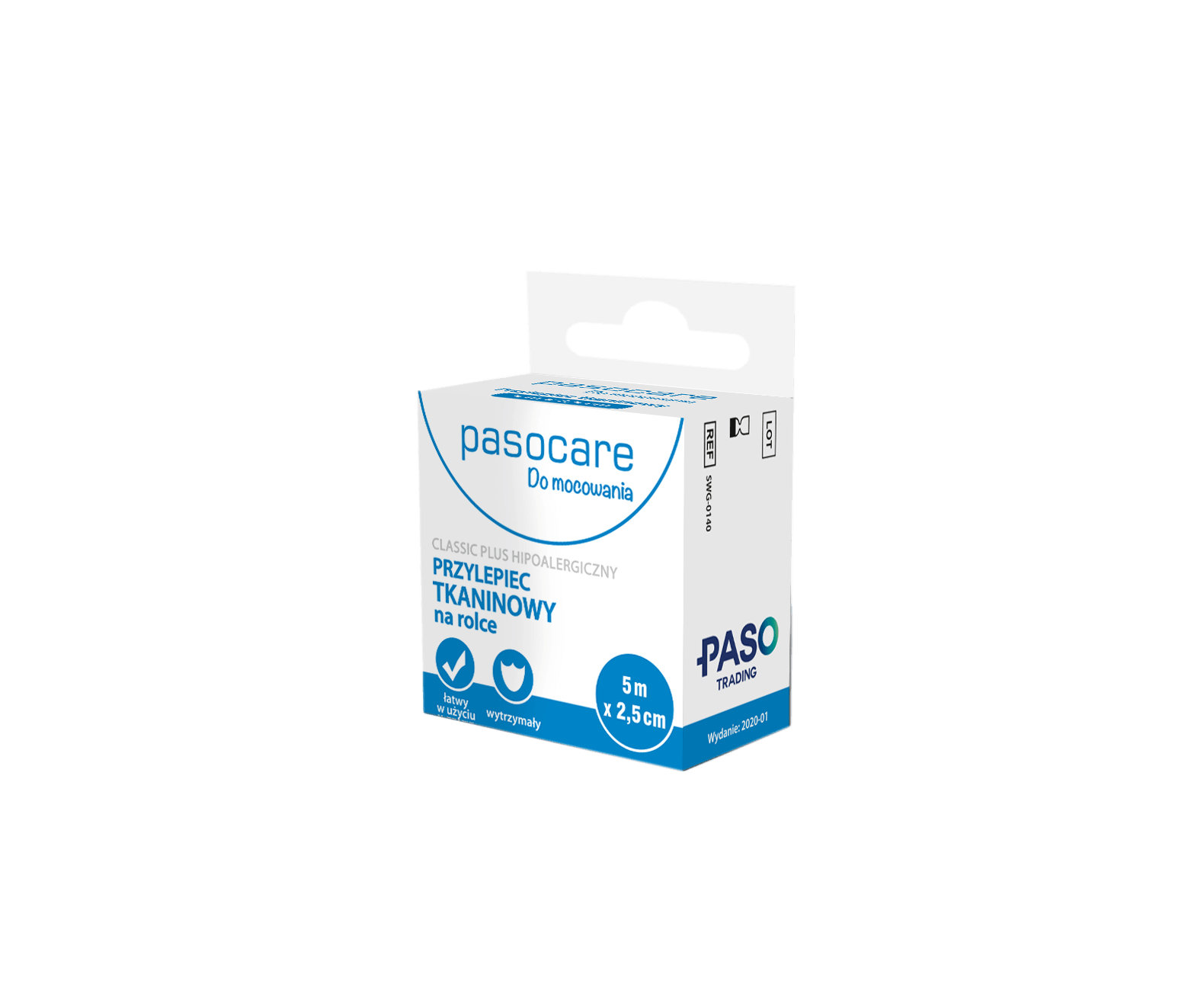 PASO Do mocowania, plaster przylepiec tkaninowy na rolce, 5 m x 2,5 cm, 1 szt.