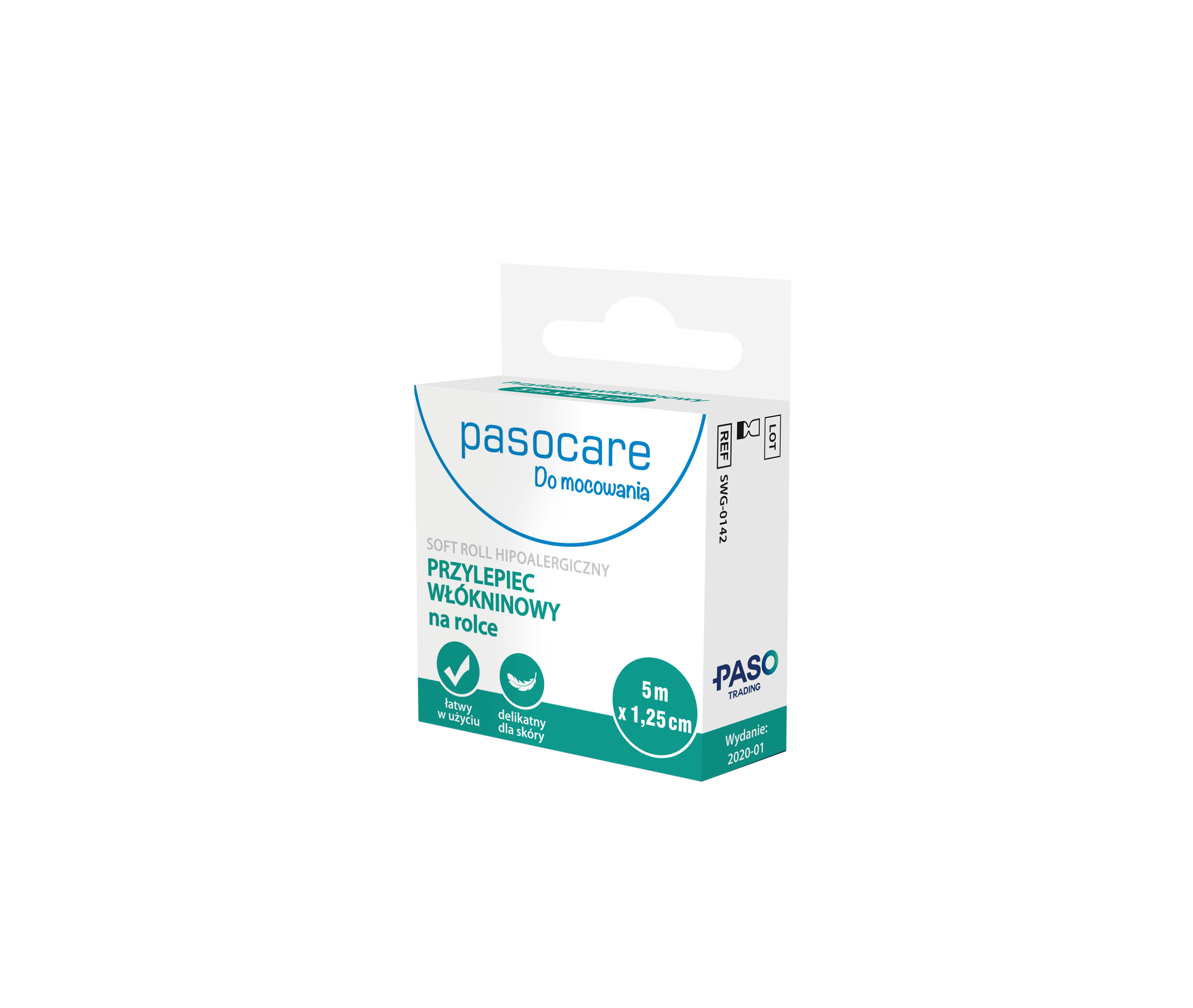 PASO Przylepiec włókninowy  na rolce do mocowania, 5 m x 1,25 cm