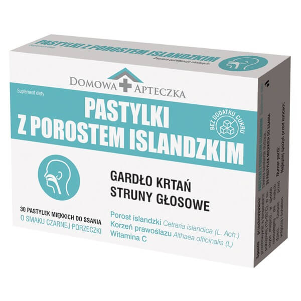 Pastylki z Porostem Islandzkim , miękkie do ssania o smaku czarnej porzeczki, 30 szt.