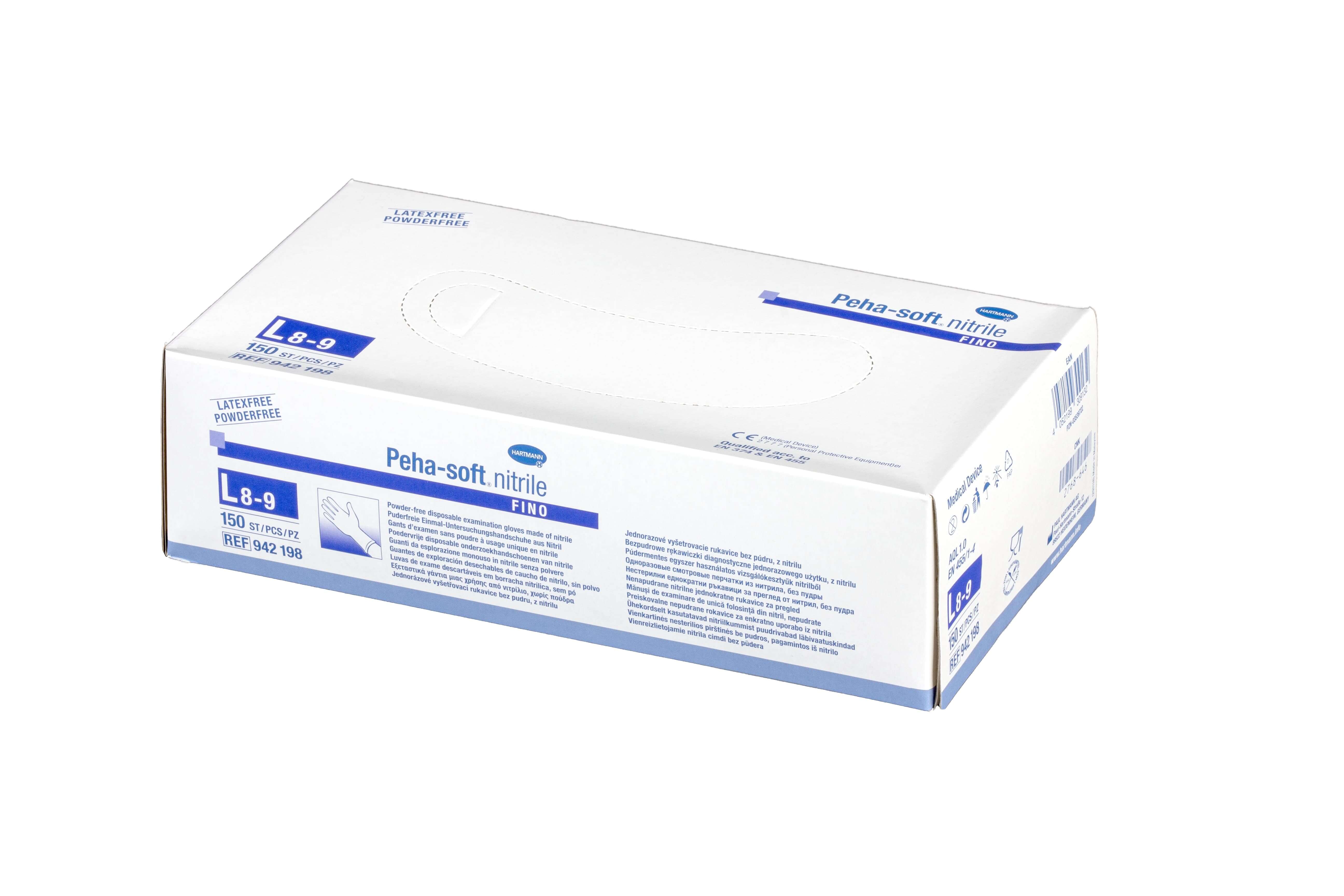 Rękawice PEHA-SOFT,  diagnostyczne nitrile fino rozmiar L, 150 szt.