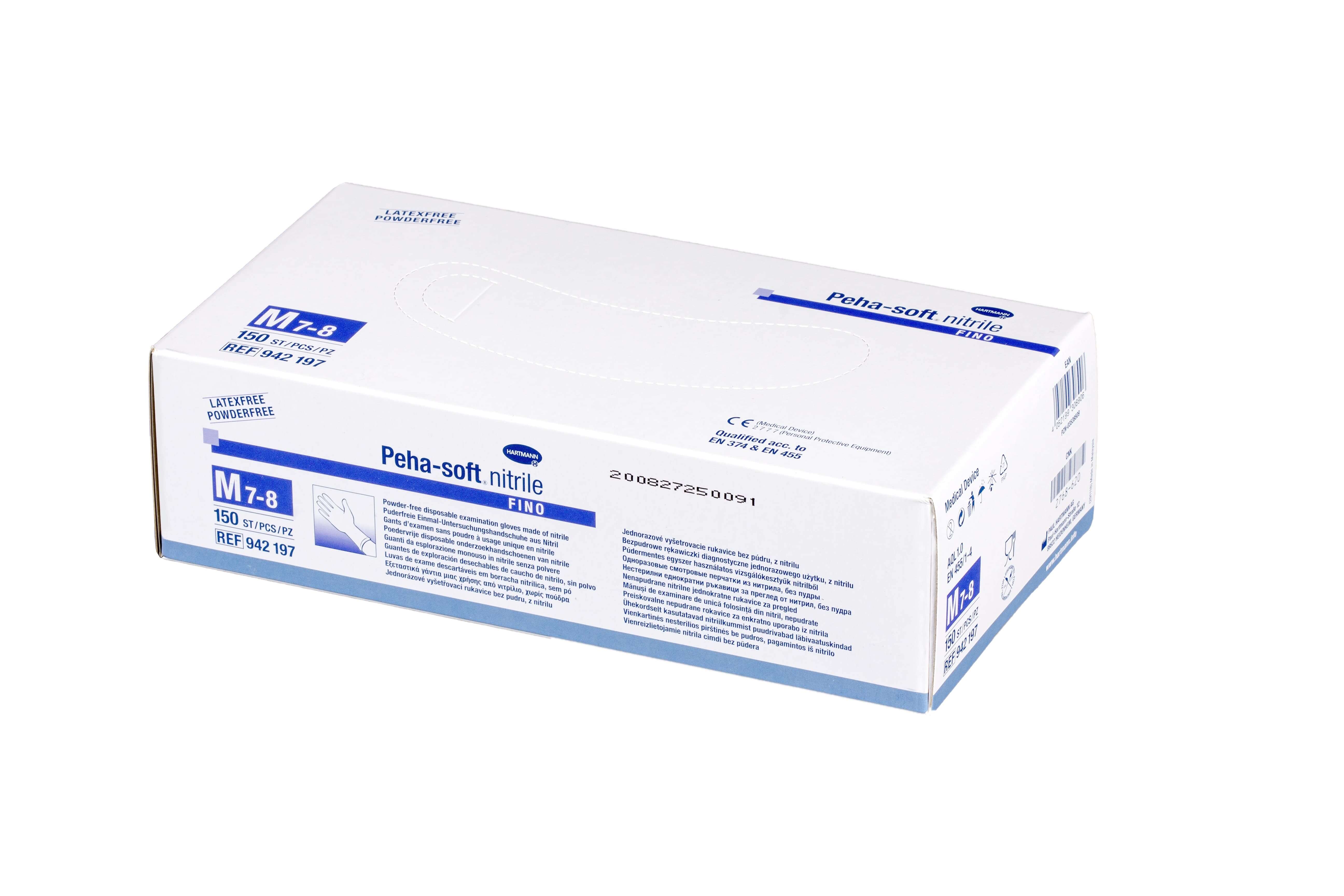 Rękawice PEHA-SOFT , diagnostyczne nitrile fino rozmiar M, 150 szt.