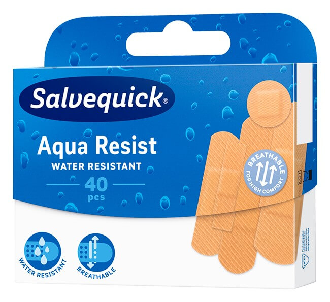 SALVEQUICK Aqua Resist, plastry wodoodporne różne rozmiary, 40 szt.