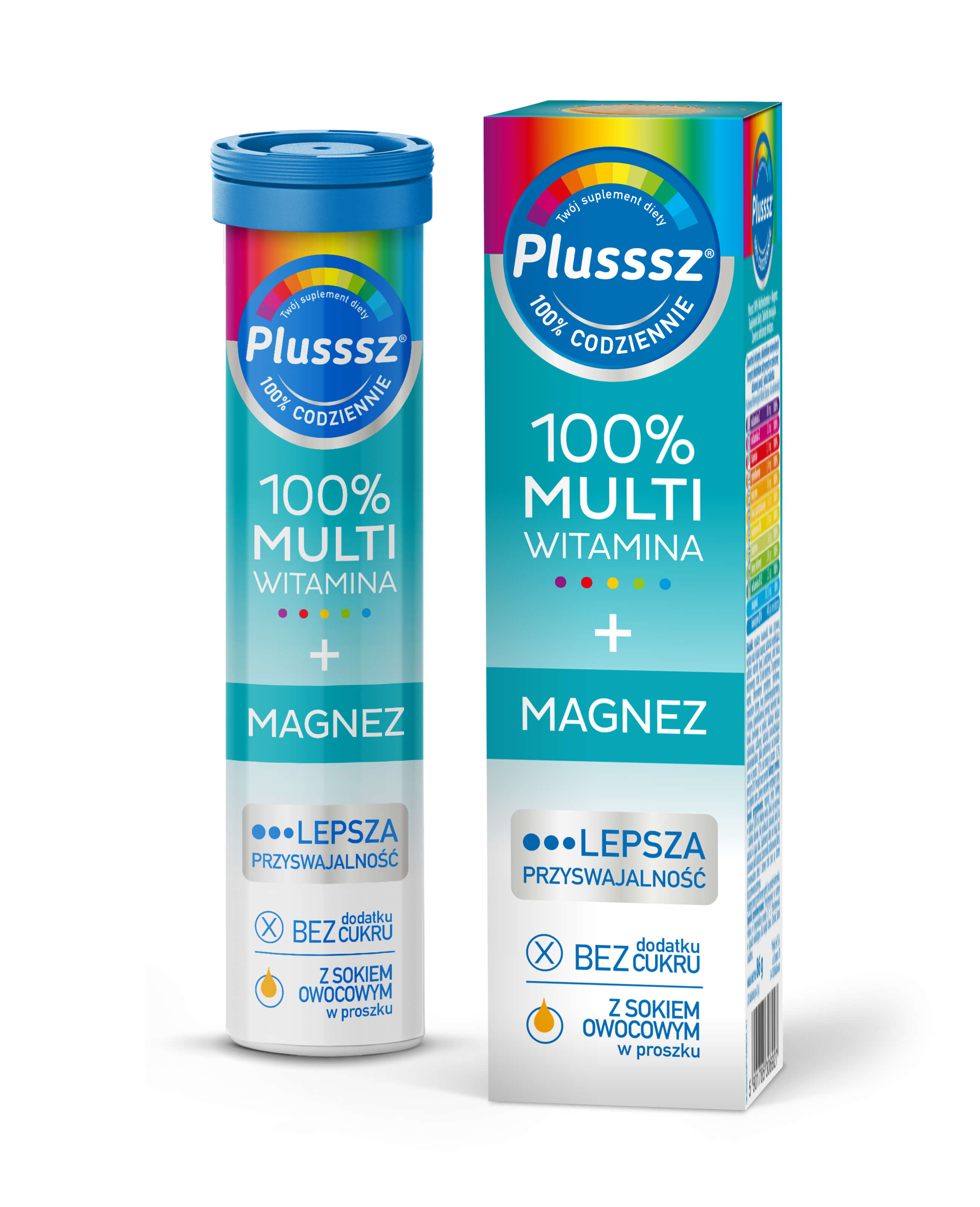 Plusssz 100% Multiwitamina + Magnez, tabletki musujące z witaminami o smaku mango - pomarańcza, 20 szt.