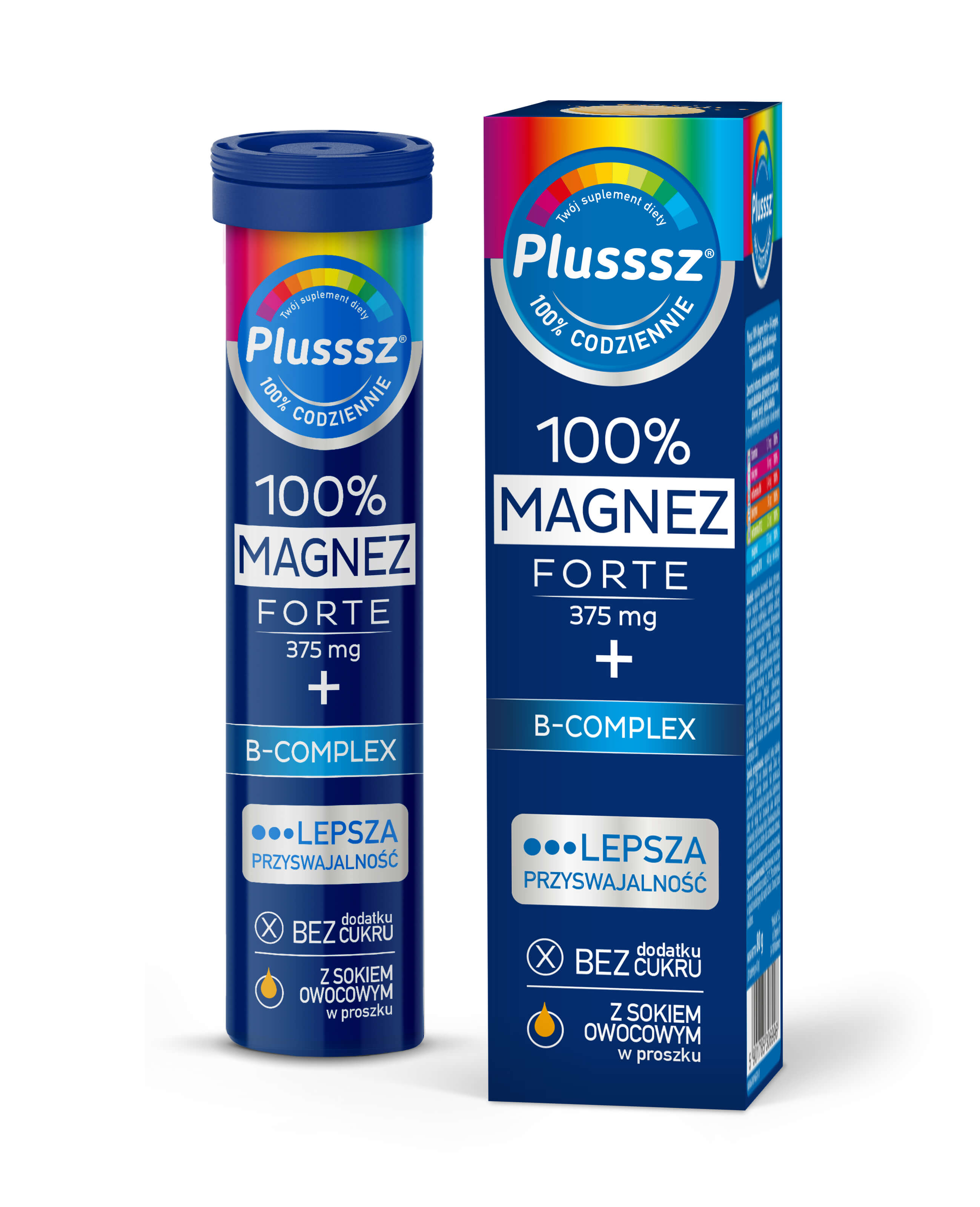 Plusssz 100% Magnez Forte + B-Complex, tabletki musujące z witaminami o smaku pomarańcza - grejpfrut, 20 szt.