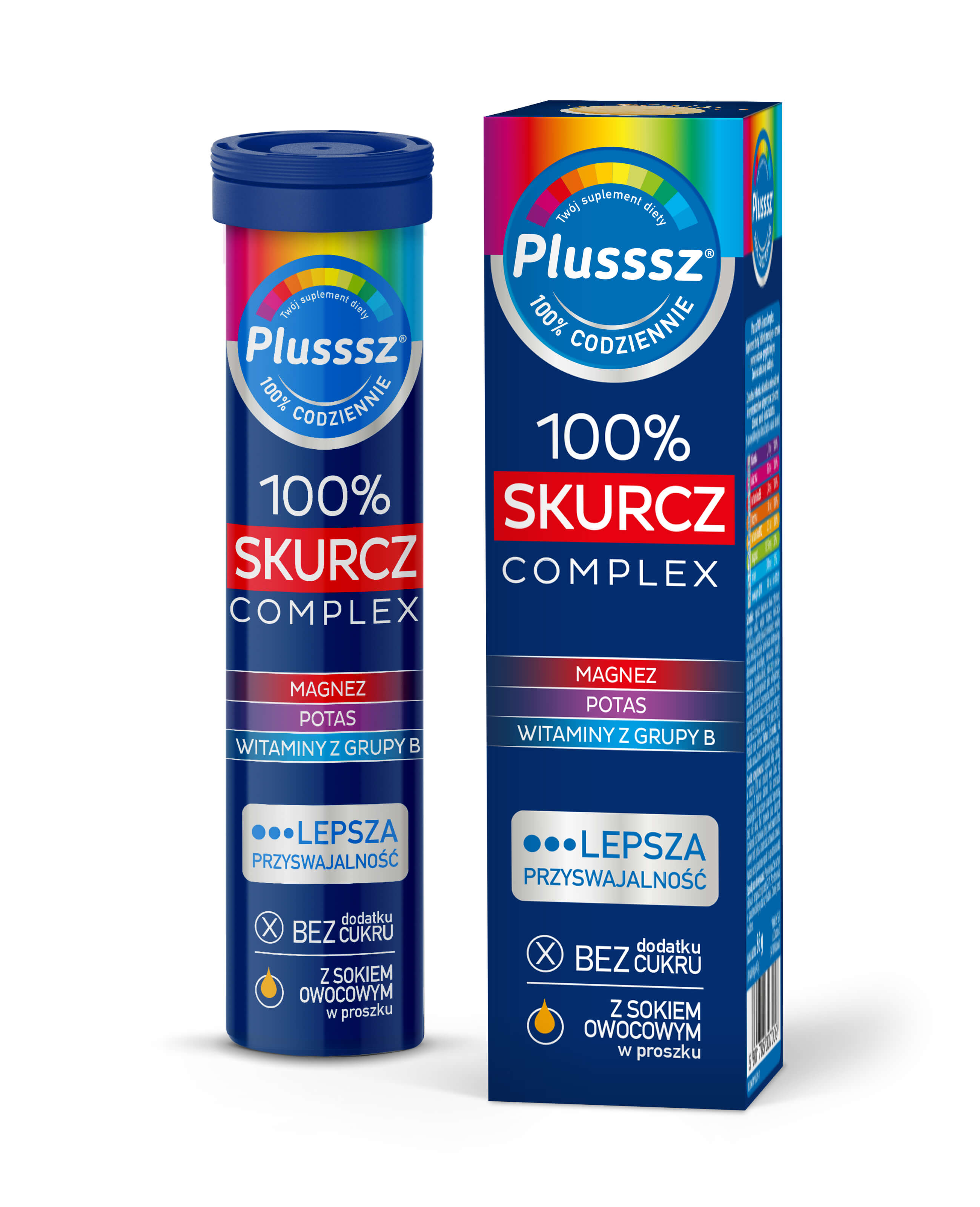 Plusssz 100% Skurcz Complex, tabletki musujące z witaminami o smaku pomarańczowo - grejpfrutowym, 20 szt.