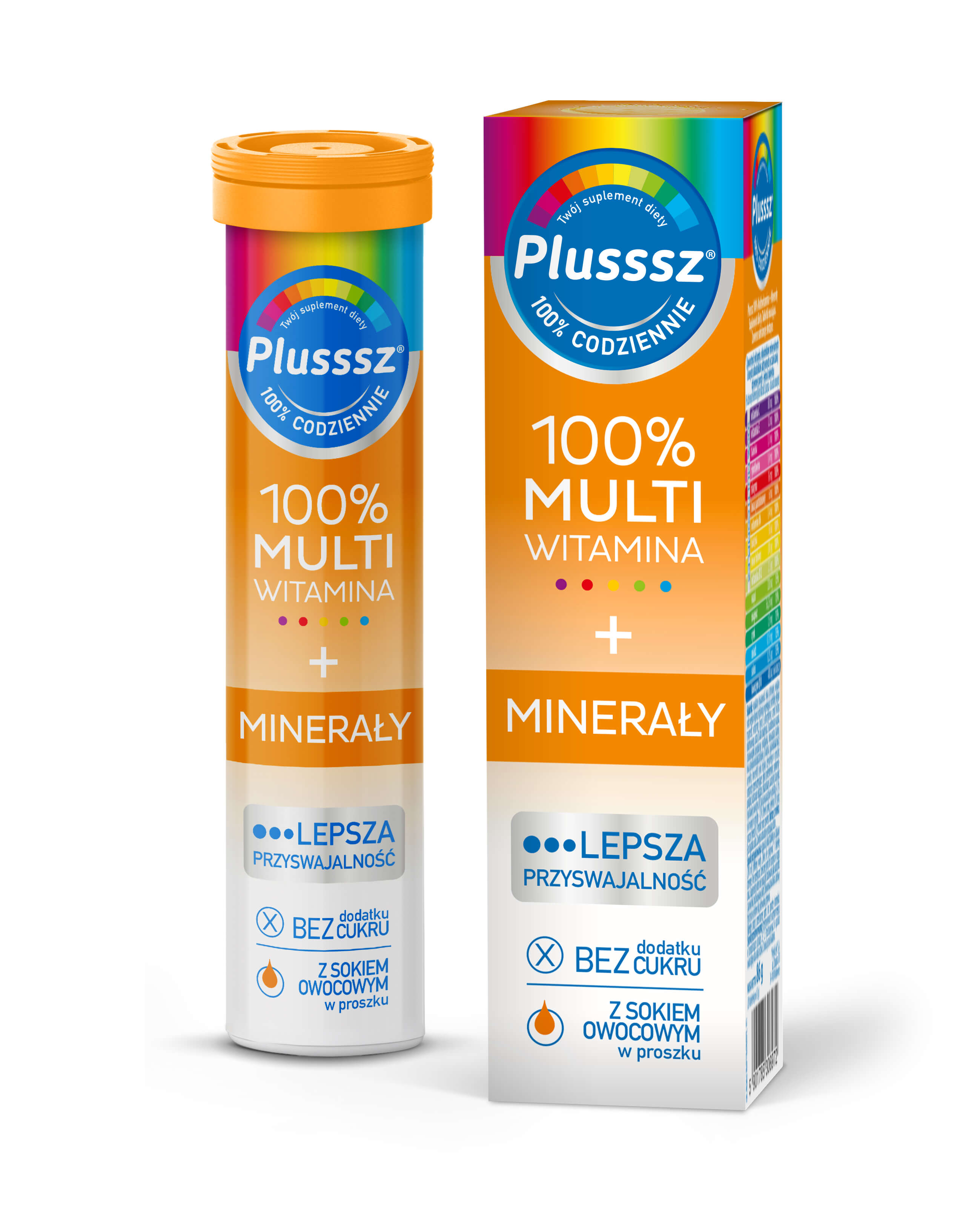 Plusssz 100% Multiwitamina + Minerały, tabletki musujące z witaminami o smaku mango - pomarańcza, 20 szt.