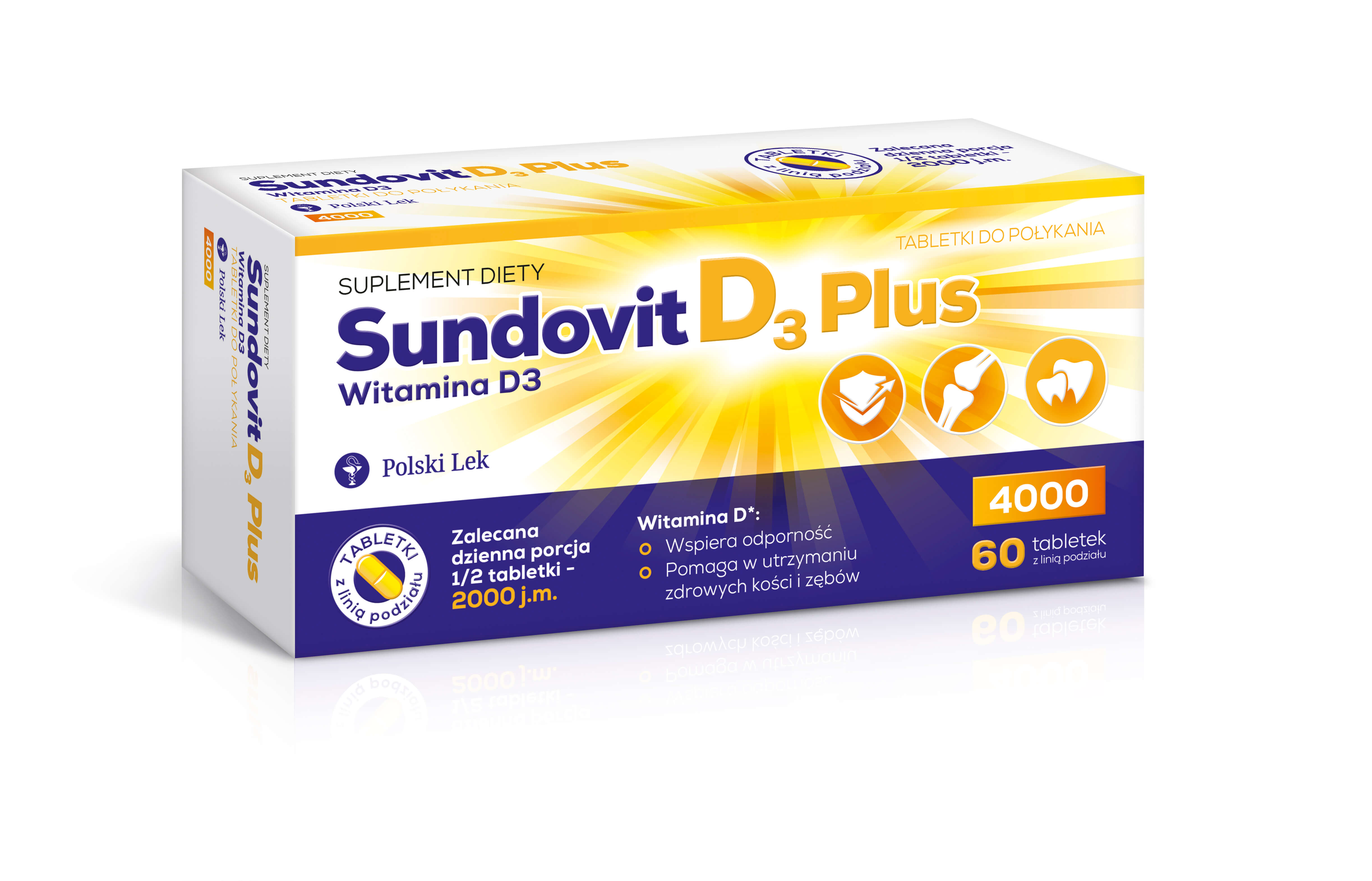 Sundovit D3 Plus , tabletki ze składnikami uzupełniającymi dietę w witaminę D3, 60 szt.