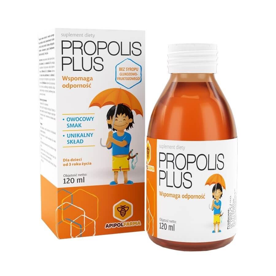 Propolis Plus, płyn ze składnikami wzmacniającymi odporność dla dzieci od 3. roku życia, 120 ml