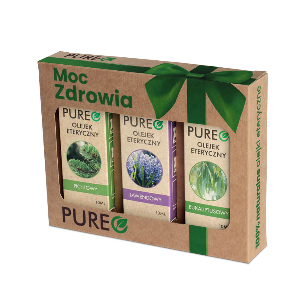 PUREO Moc Zdrowia, zestaw: olejek pichtowy – 10 ml + olejek lawendowy – 10 ml + olejek eukaliptusowy – 10 ml