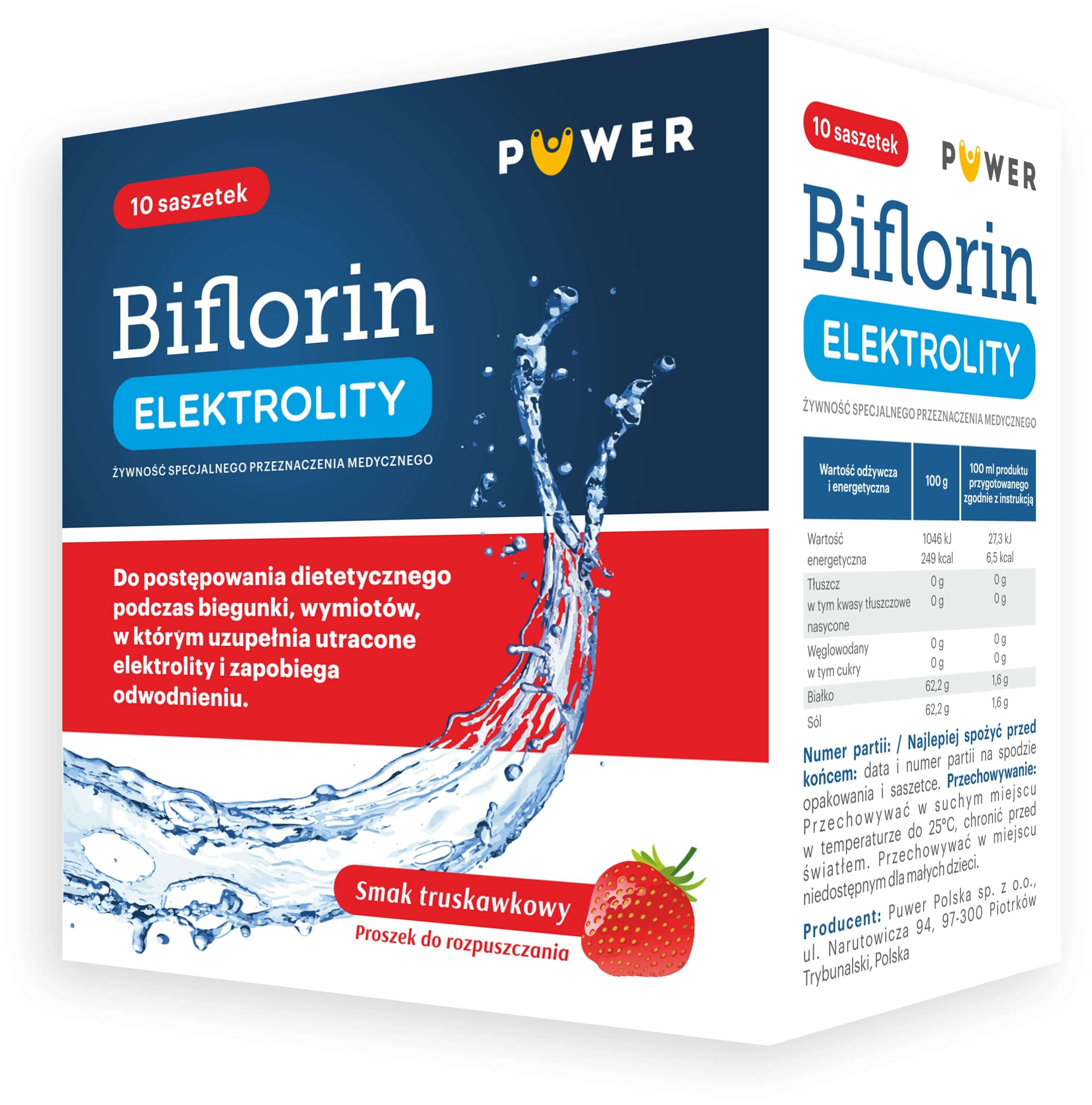 Biflorin Elektrolity proszek o smaku truskawkowym, 10 szt.