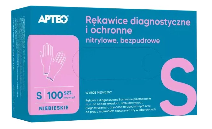 Rękawice nitrylowe diagnostyczne i ochronne, bezpudrowe, rozmiar S, 100 szt.
