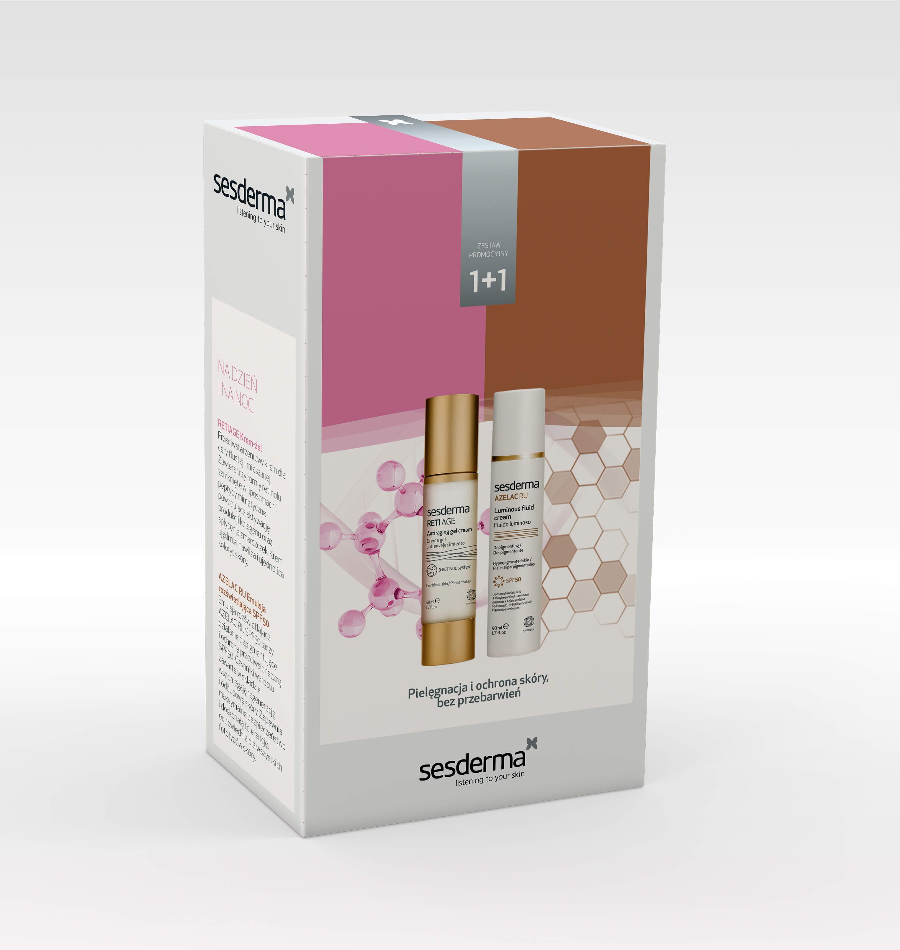SESDERMA ZESTAW 1+1, zestaw: RETIAGE krem-żel – 50 ml + AZELAC emulsja SPF50 – 50 ml