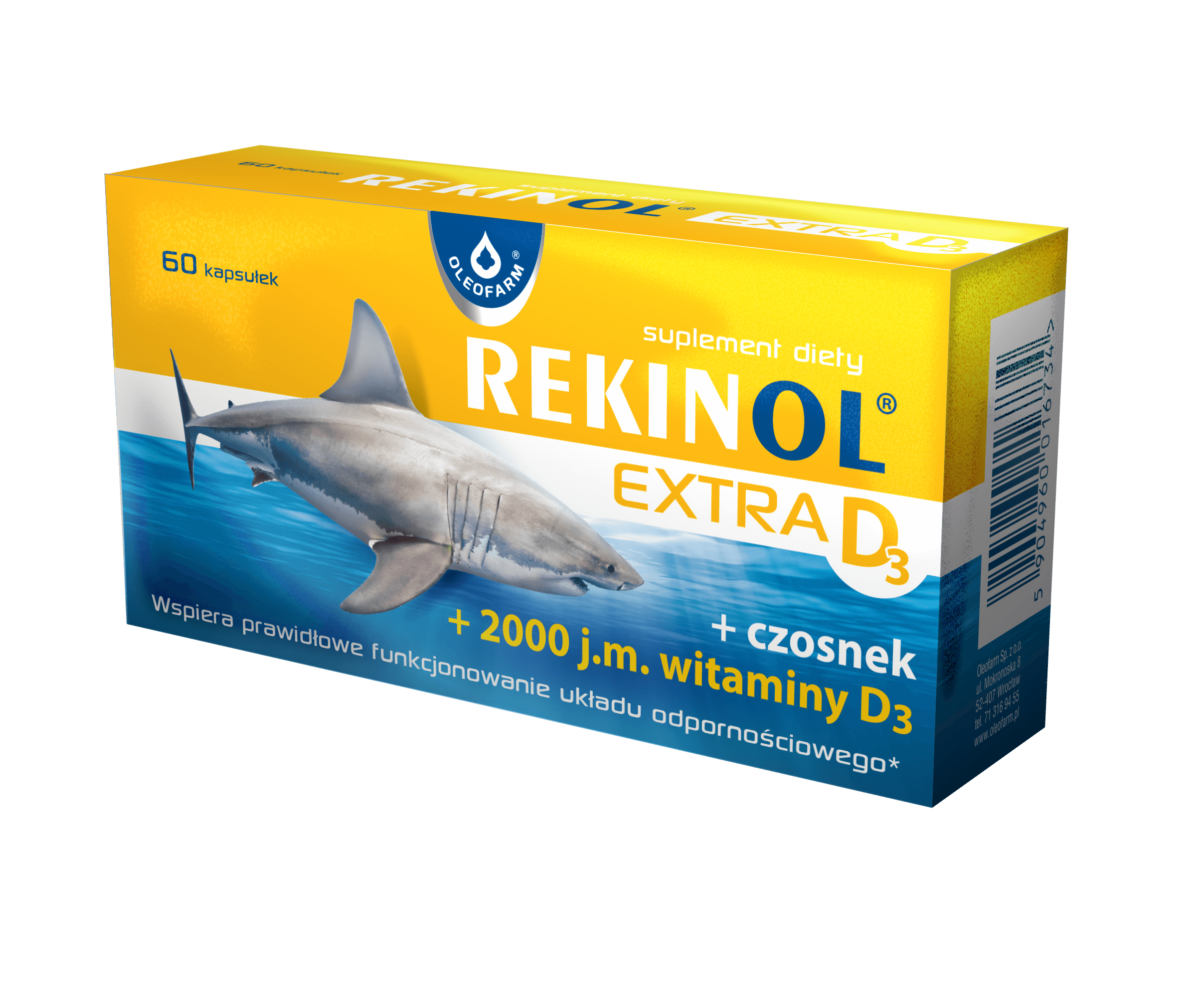 Rekinol Extra D3, kapsułki z olejem z wątroby rekina, 60 szt.