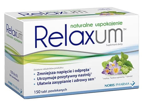 Relaxum, tabletki powlekane ze składnikami ułatwiającymi odprężenie i zdrowy sen, 150 szt.