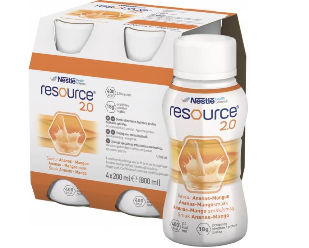 Zestaw Resource 2.0 smak ananas-mango , płyn w stanach niedożywienia, 4 x 200 ml
