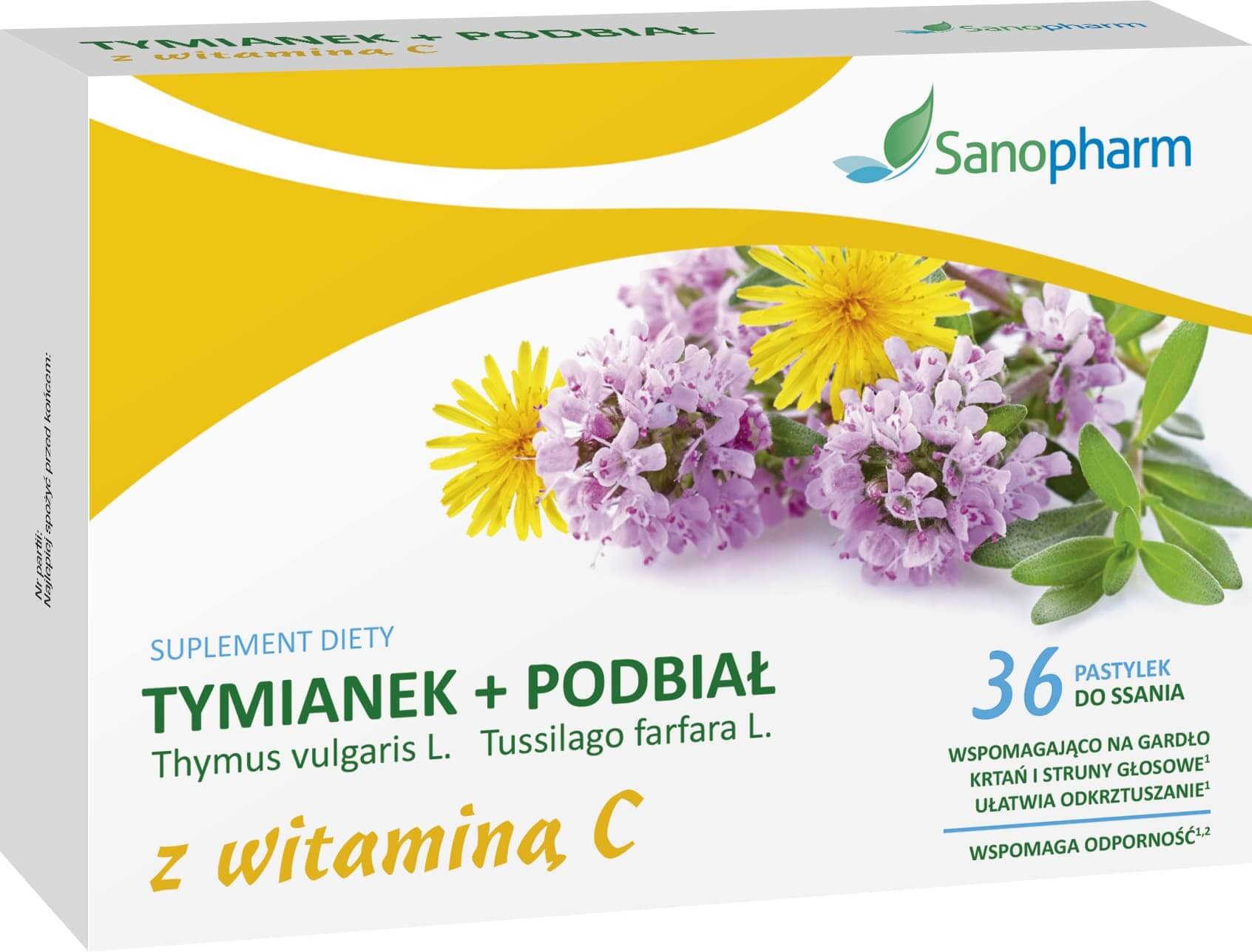 Tymianek + Podbiał pastylki z witaminą C, 36 szt.