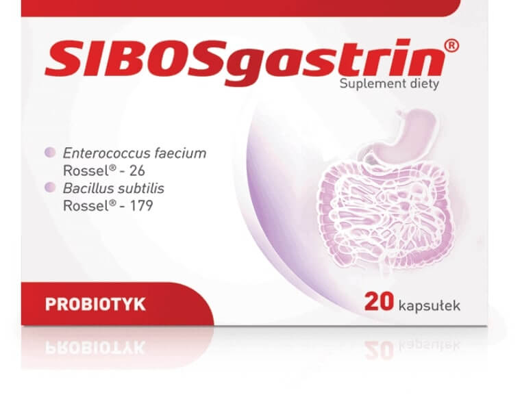 SIBOSgastrin , kapsułki ze składnikami uzupełnieniającymi mikroflorę jelitową, 20 szt.