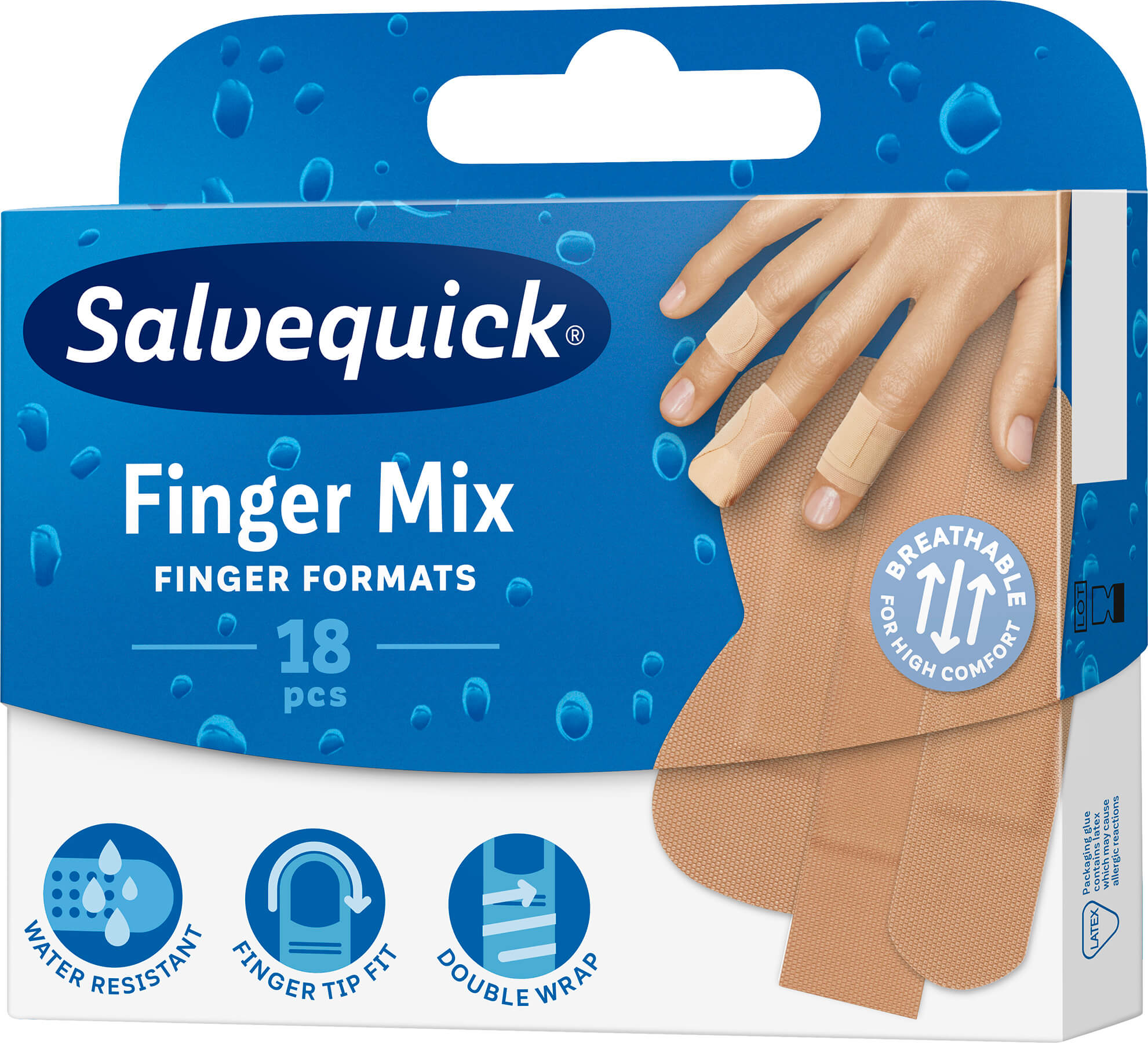 Salvequick Finger Mix 18 plastry wodoodporne różne wielkości, 18 szt.
