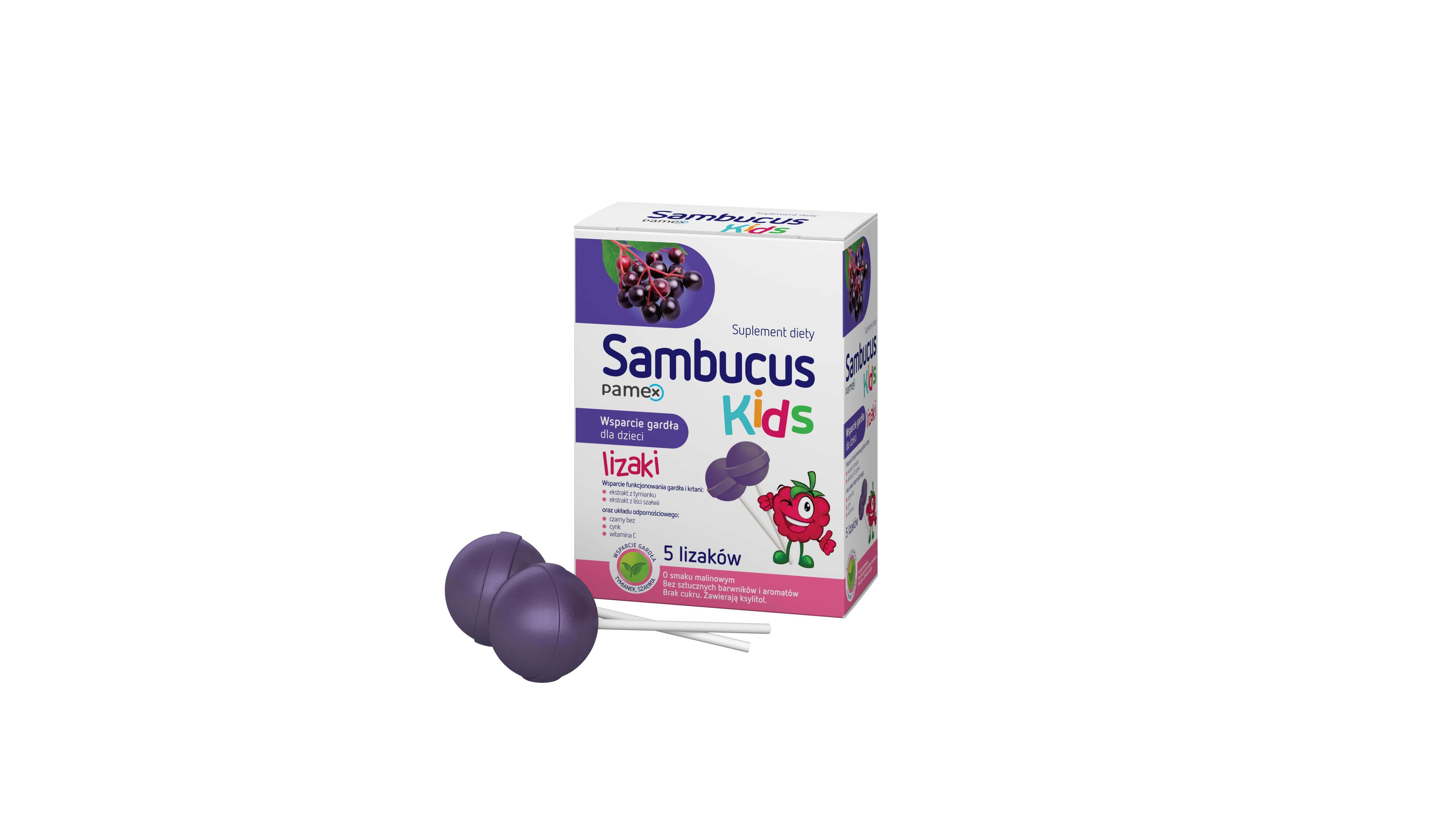 Sambucus Kids lizaki o smaku malinowym, bez cukru, 5 szt.