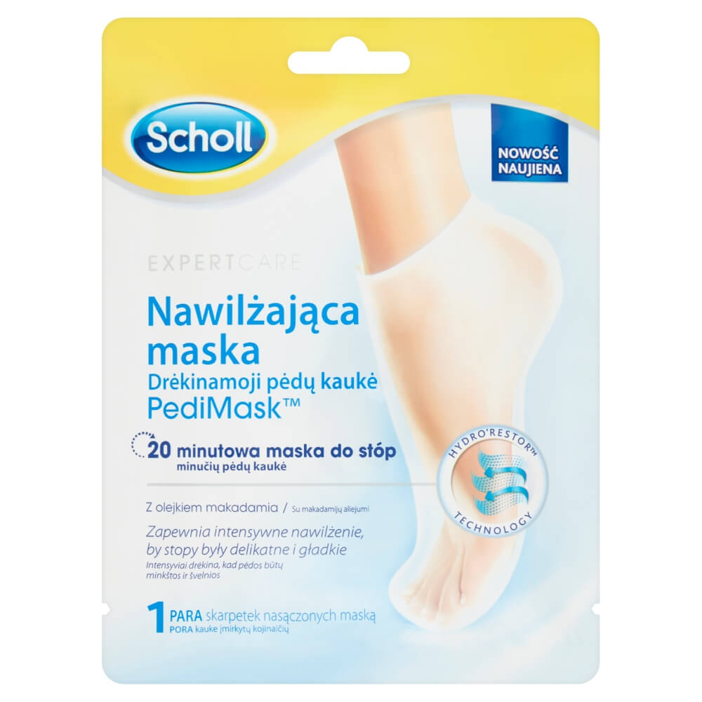 Scholl PediMask Maska do stóp, nawilżająca z olejkiem makadamia, 1 para