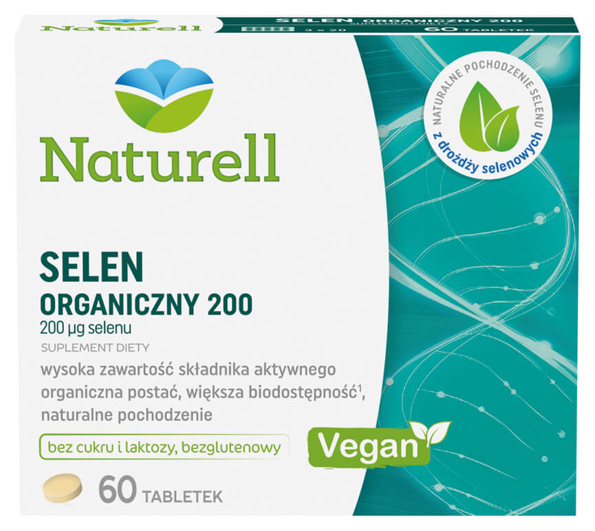 Naturell Selen Organiczny 200 tabletki do ssania ze składnikami wspierającymi odporność i zdrową tarczycę, 60 szt.