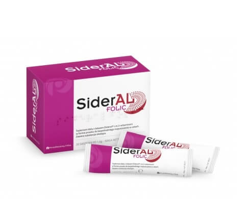 SiderAL Folic proszek w saszetkach z żelazem i witaminami, 20 szt.