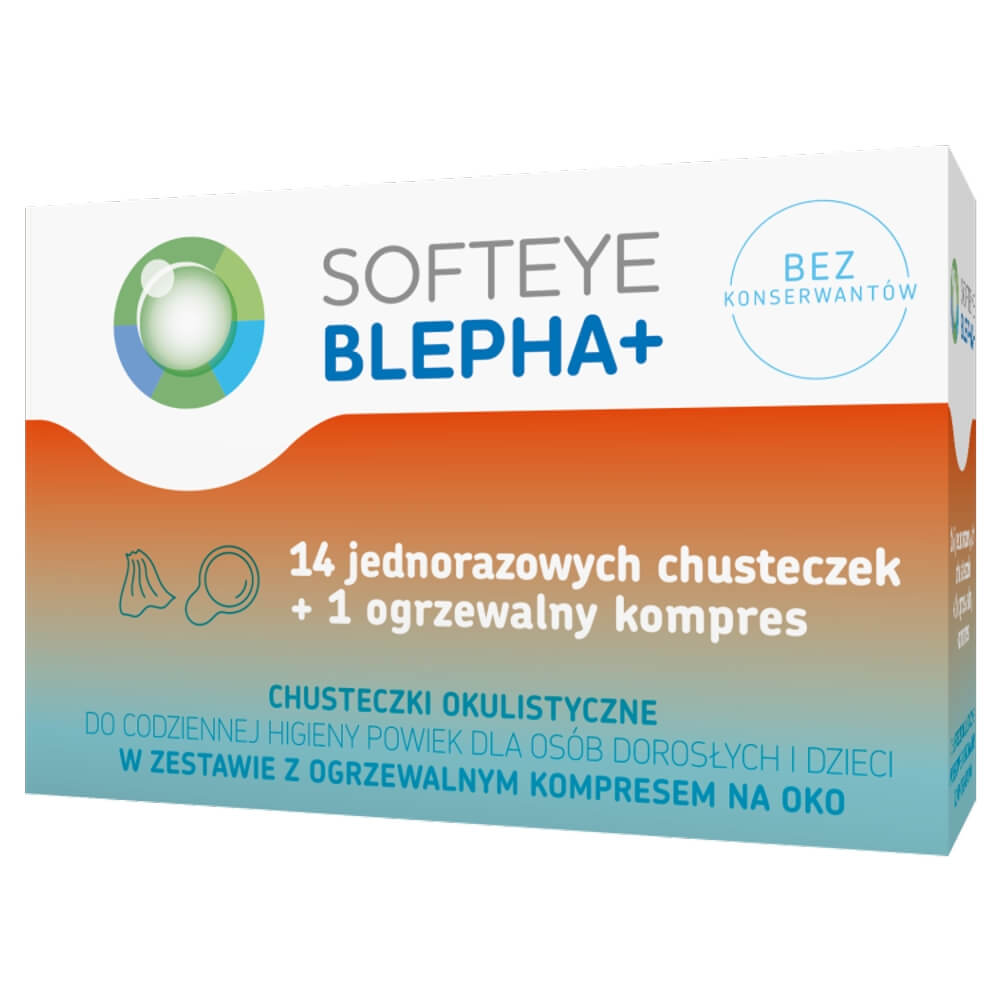 SOFTEYE BLEPHA, 14 jednorazowych chusteczek okulistycznych + 1 ogrzewany kompres na oko