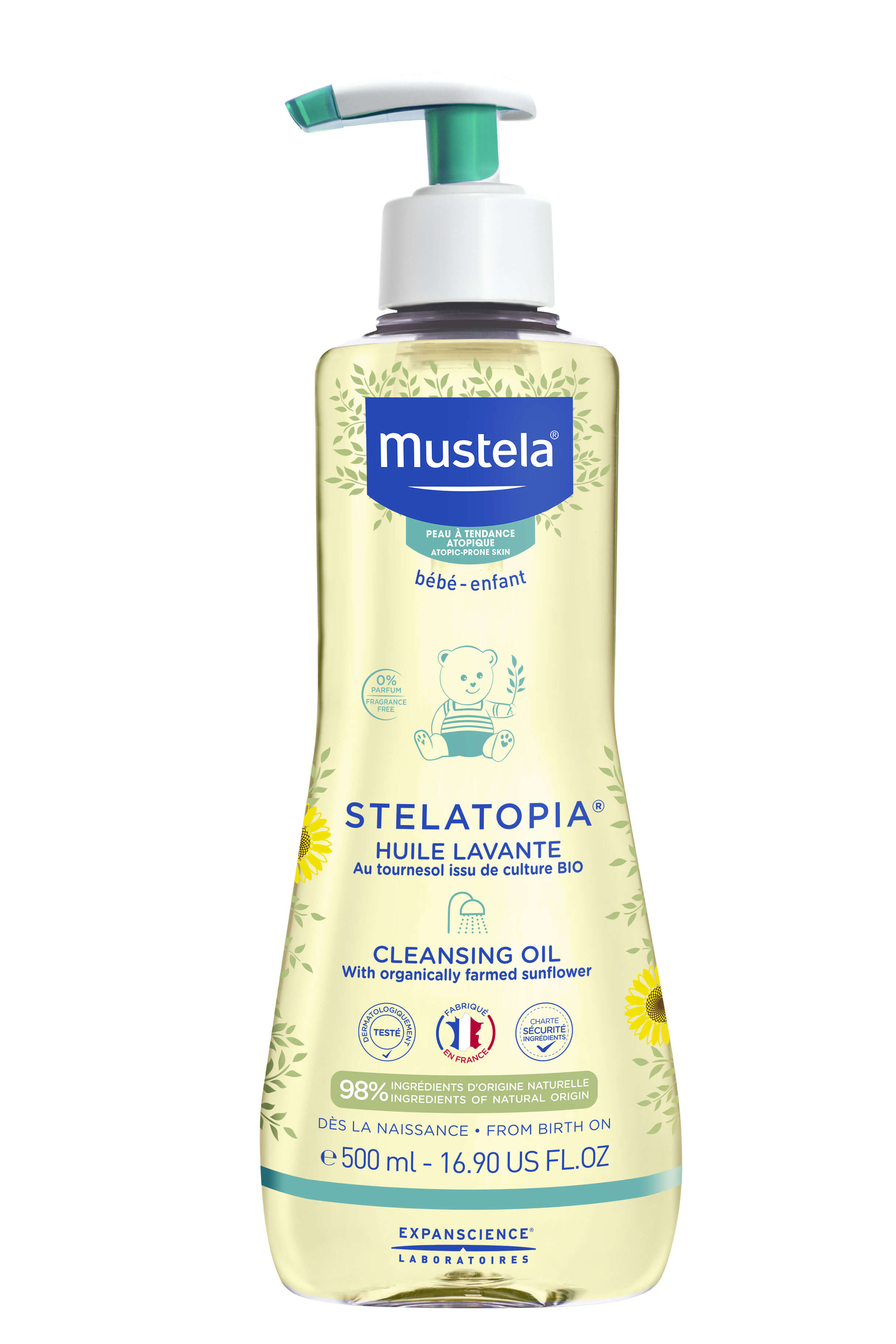 Mustela Stelatopia olejek myjący od 1. dnia życia do stosowania przy atopowym zapaleniu skóry, 500 ml