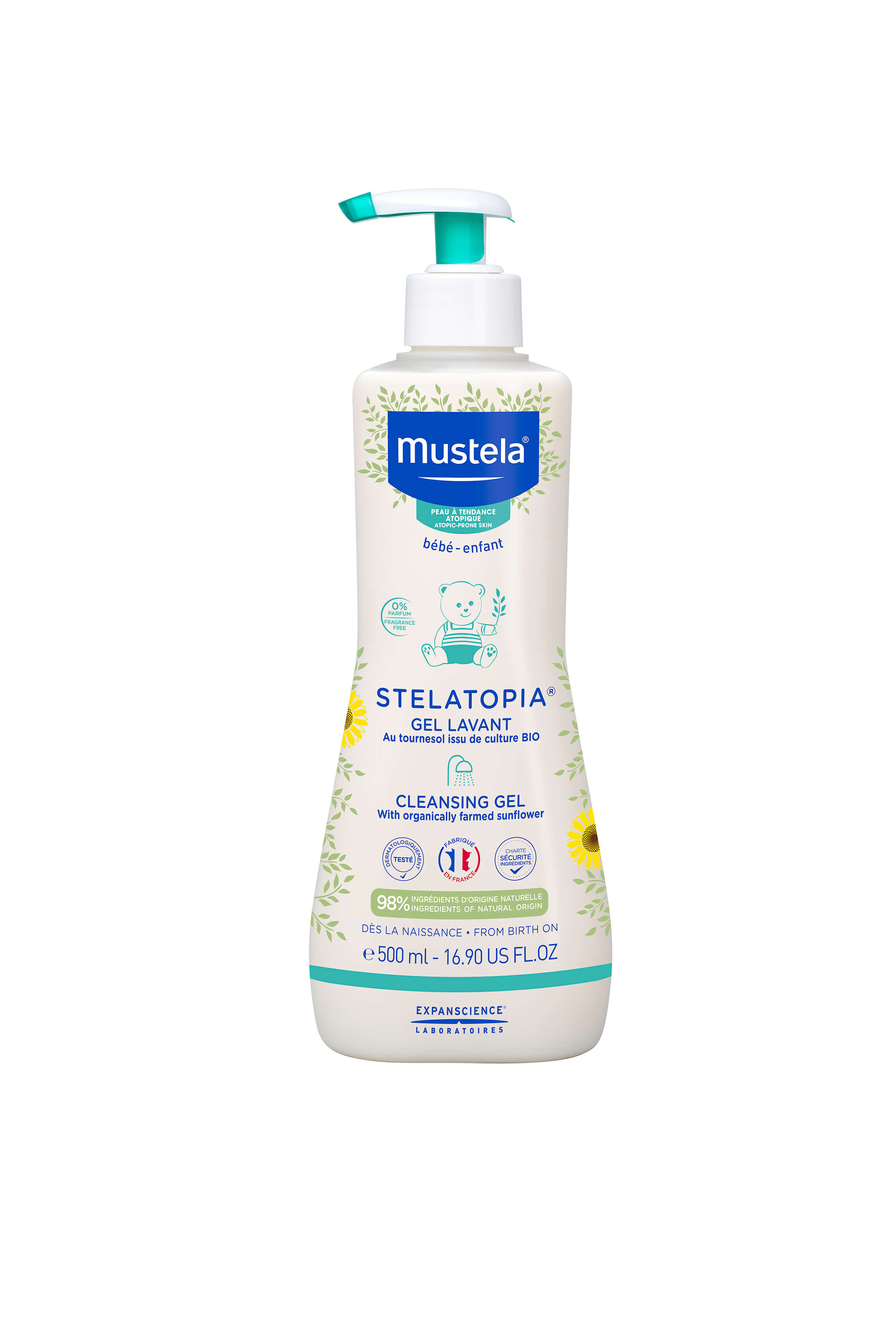 Mustela Stelatopia żel do mycia od 1. dnia życia do stosowania przy atopowym zapaleniu skóry, 500 ml