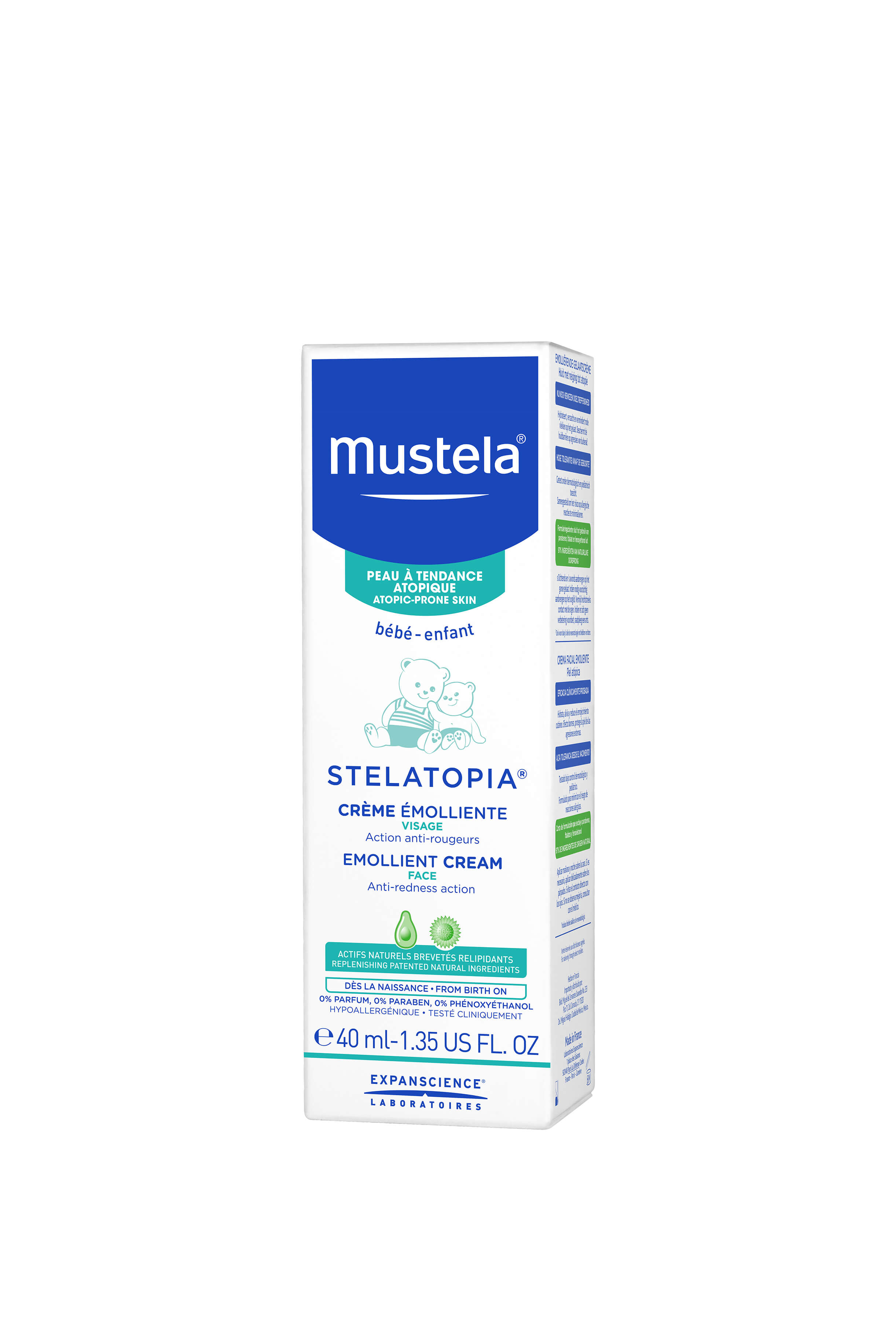 Mustela Stelatopia krem do twarzy emolient od 1. dnia życia do stosowania przy atopowym zapaleniu skóry, 40 ml