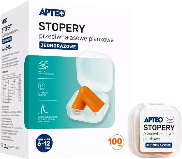 Stopery przeciwhałasowe APTEO piankowe i jednorazowe, 2 szt. (para)