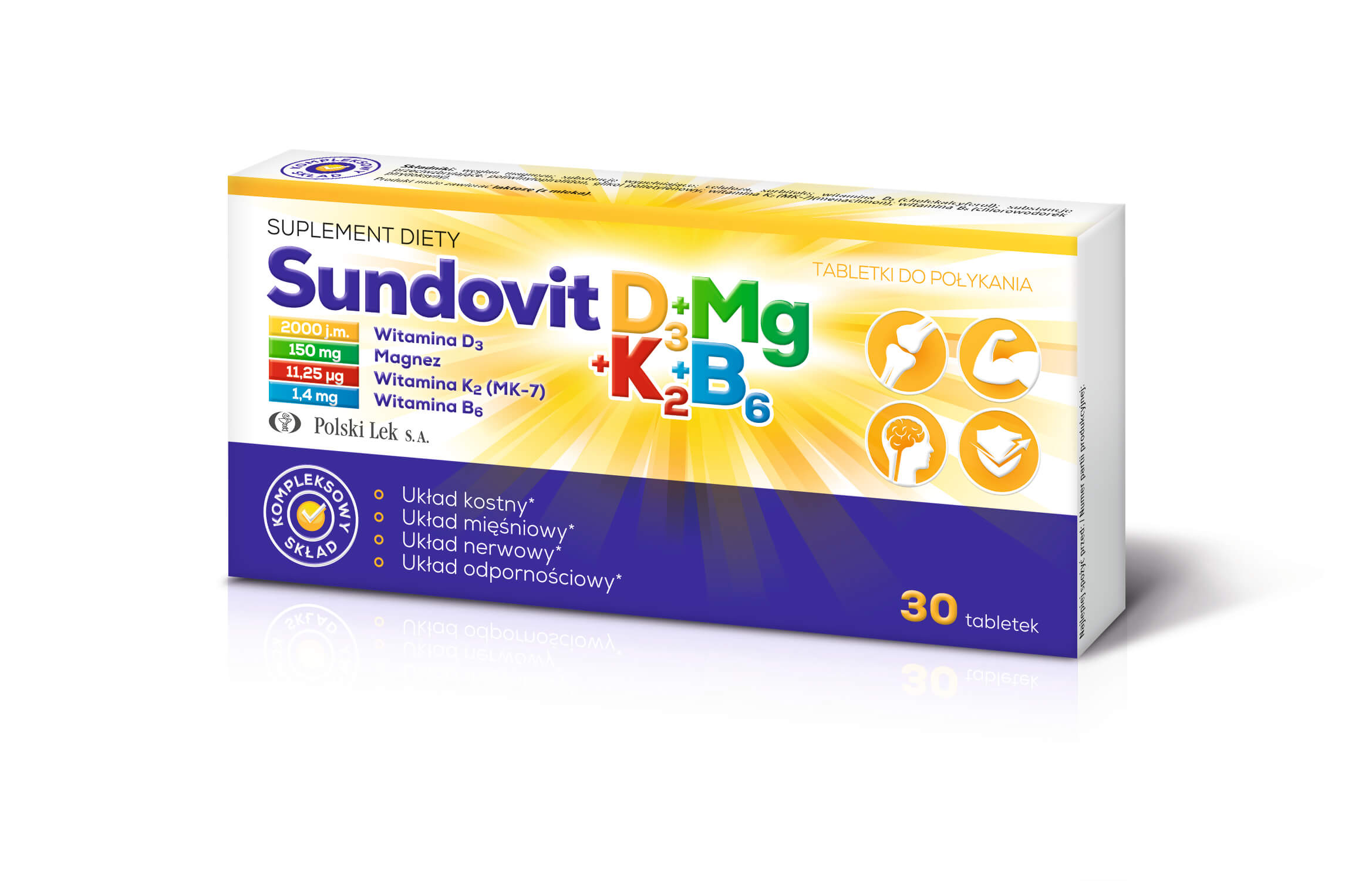 Sundovit D3 + Mg + K2 + B6, tabletki z witaminami i magnezem, 30 szt.