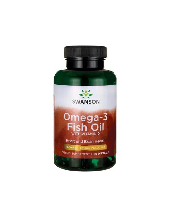 Swanson Omega-3 & Witamina D-3 1000 mg, kapsułki z olejem rybim i witaminą D o smaku cytrynowym, 60 szt.