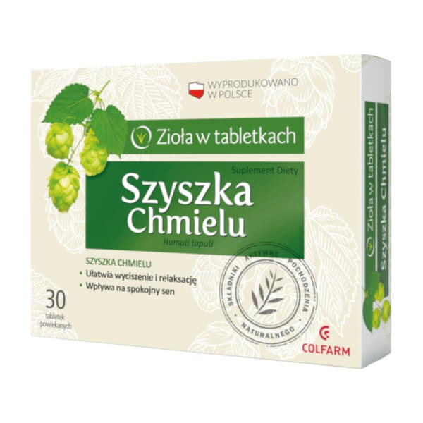 Szyszka chmielu, tabletki ze składnikami ułatwiającymi wyciszenie i spokojny sen, 30 szt.