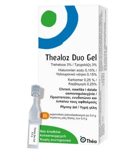 Thealoz Duo Gel , o działaniu nawilżającym i osmoregulacyjnym, 30 mnimsów po 0,4 ml