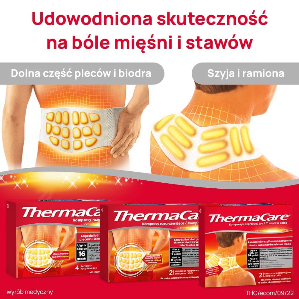 ThermaCare, kompresy rozgrzewające łagodzące ból dolnych okolic pleców, 4 szt.