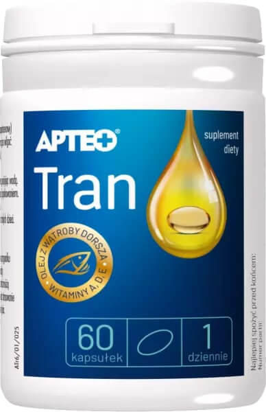 Tran APTEO, kapsułki z olejem z dorsza i witaminami A, D, E, 60 szt.