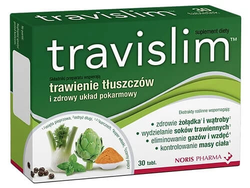 Travislim , tabletki powlekane ze składnikami ułatwiającymi trawienie tłuszczów, 30 szt.