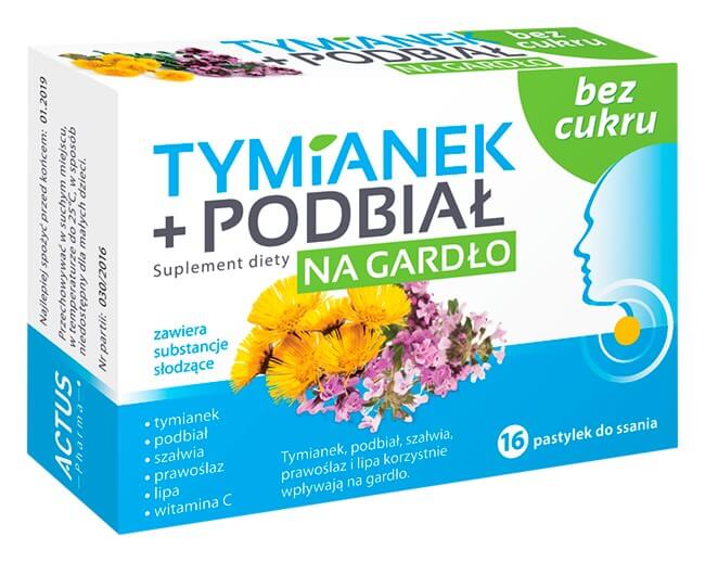Tymianek + Podbiał , pastylki z witaminą C bez cukru, 16 szt.
