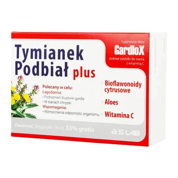 Tymianek i Podbiał Plus , pastylki ze składnikami łagodzącymi podrażnienie gardła i chrypkę, 16 szt + 8 szt. gratis