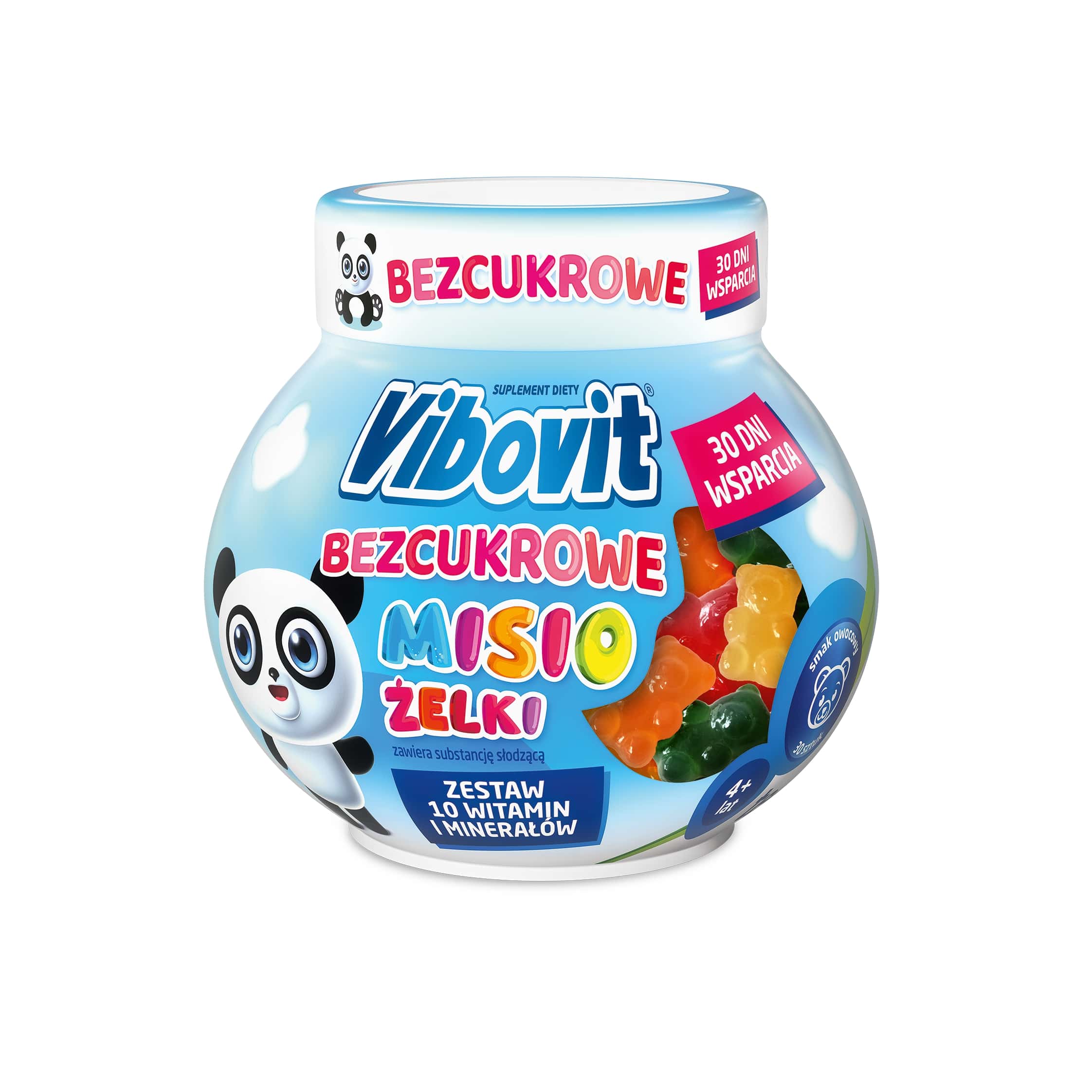 Vibovit Bezcukrowe Misio Żelki, żelki z zestawem 10 witamin i minerałów dla dzieci bez cukru, 30 szt.