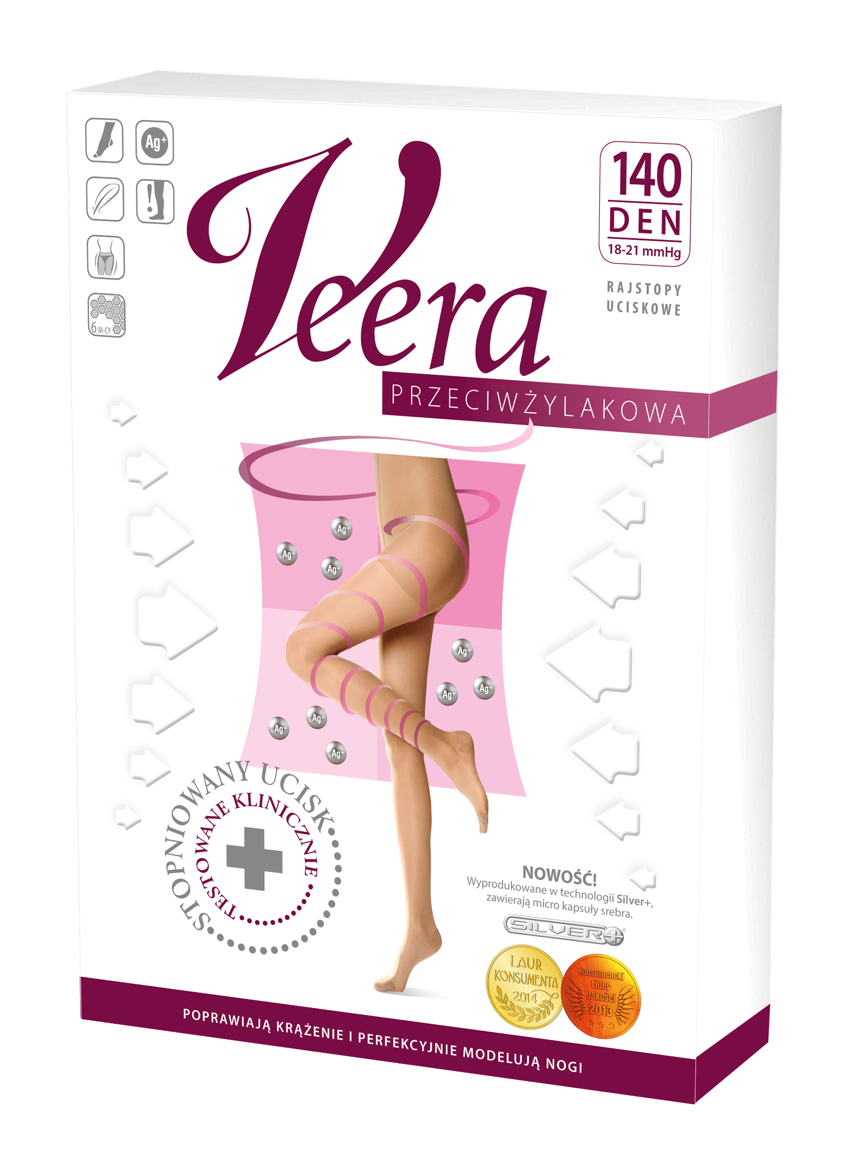 Veera rajstopy przeciwżylakowe 140 DEN solei, rozmiar 2, para