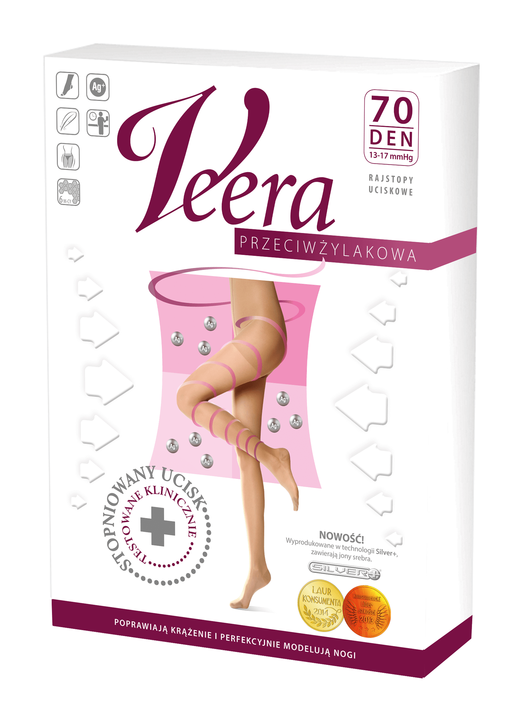 Veera rajstopy przeciwżylakowe 70 DEN solei, rozmiar 3, para