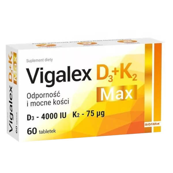 Vigalex D3 + K2 Max, tabletki ze składnikami uzupełniającymi dietę w witaminę D i K, 60 szt.