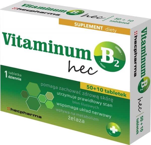 Vitaminum B2 Hec , tabletki ze składnikami uzupełniającymi dietę w witaminę B, 60 szt.