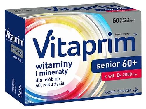 Vitaprim Senior, tabletki powlekane z witaminami i minerałami dla osób po 60 roku życia, 60 szt.