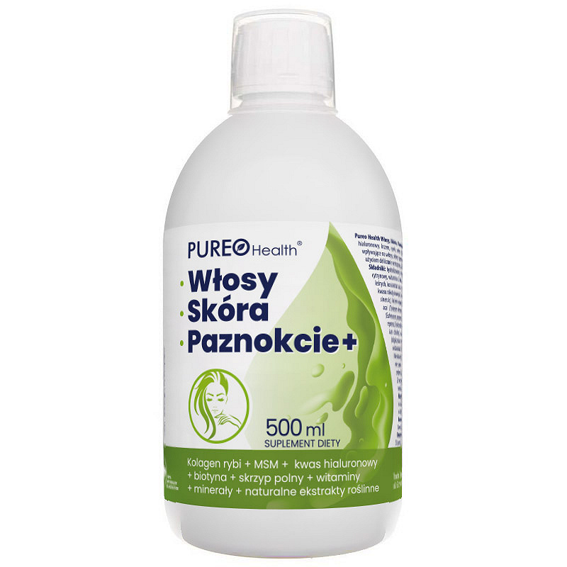 PUREO Health Kolagen Włosy, Skóra, Paznokcie +, płyn ze składnikami wzmacniającymi włosy, skórę i paznokcie, 500 ml